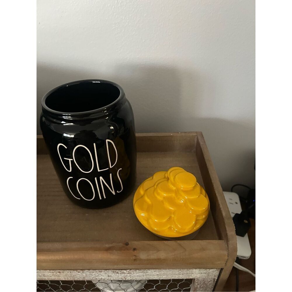 RAE DUNN BY MAGENTA Gold Coins Saint Patrick's day canister,Black/yellow